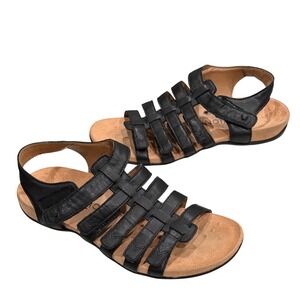 Vionic Harissa Leather Gladiator Sandals Womens 9 Black Orthotic Modern Comfort